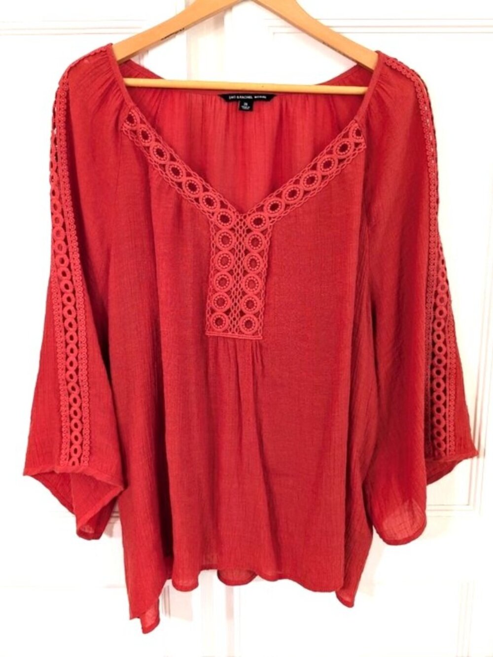NWOT Zac & Rachel Rust Red 3/4 Sleeve Boho Peasant Top Blouse 2X